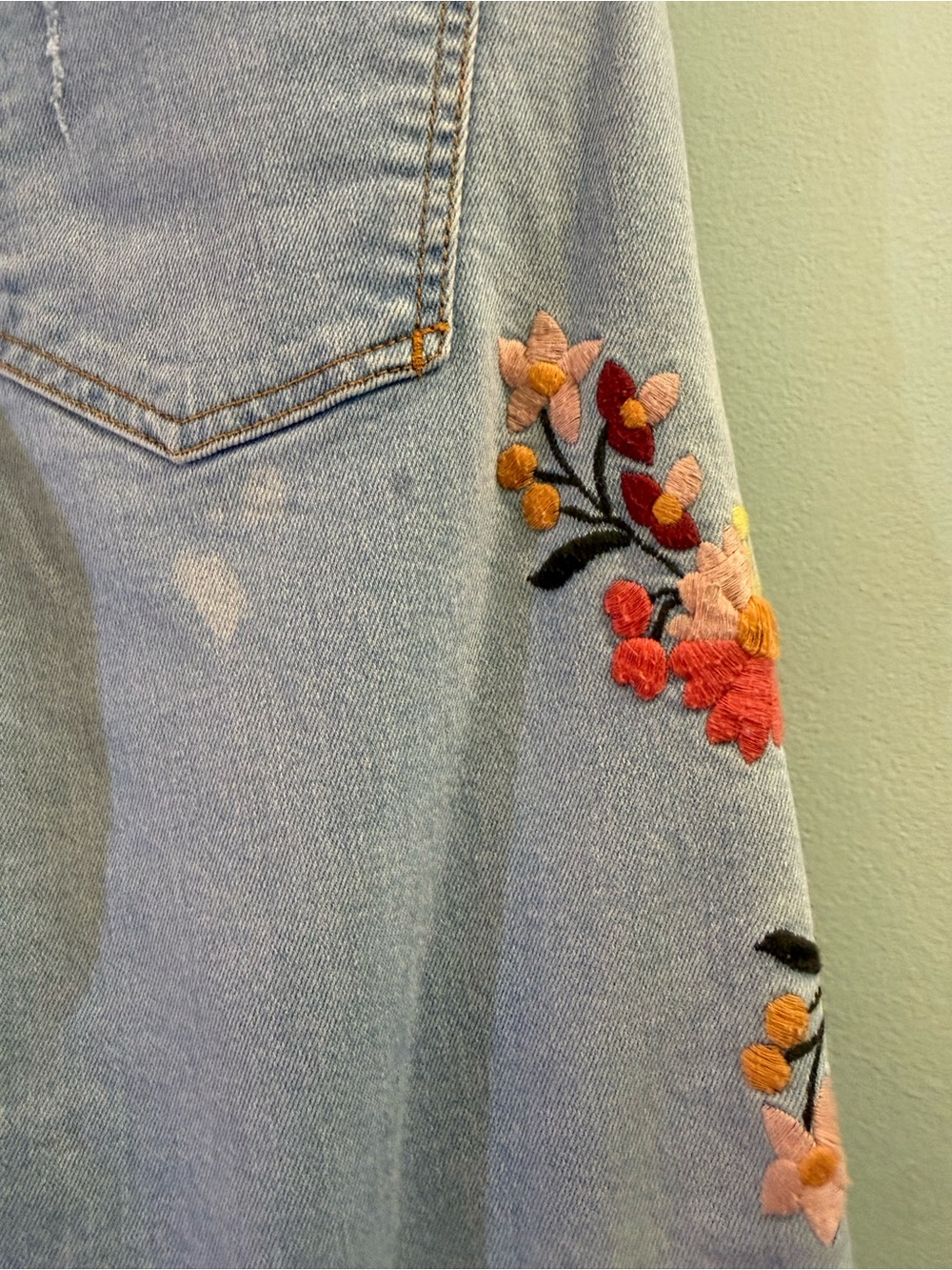 Pilcro and the Letterpress Light Blue Straight Leg Jeans with Floral Embroidery - Picture 6 of 6